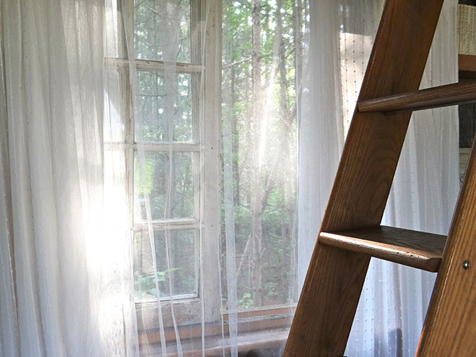 Ikea mosquito net curtains, loft ladder, treehouse