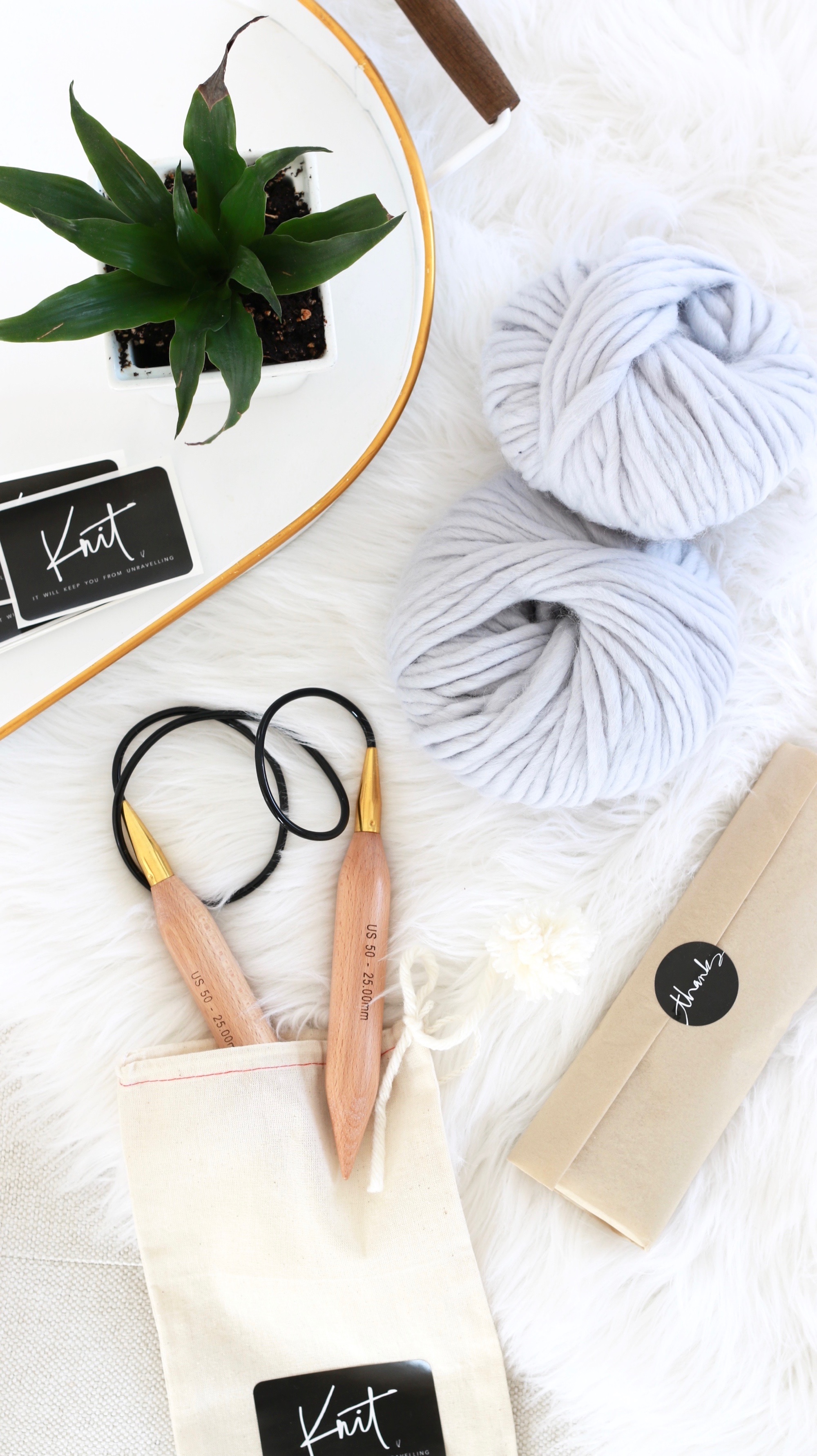 Circular birch knitting needles for free chunky wool blanket pattern via @lynneknowlton